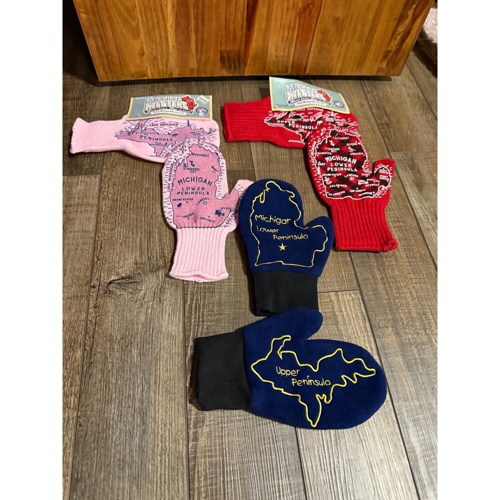 Lot of 3 Michigan Mittens Navy, Red and Pink New